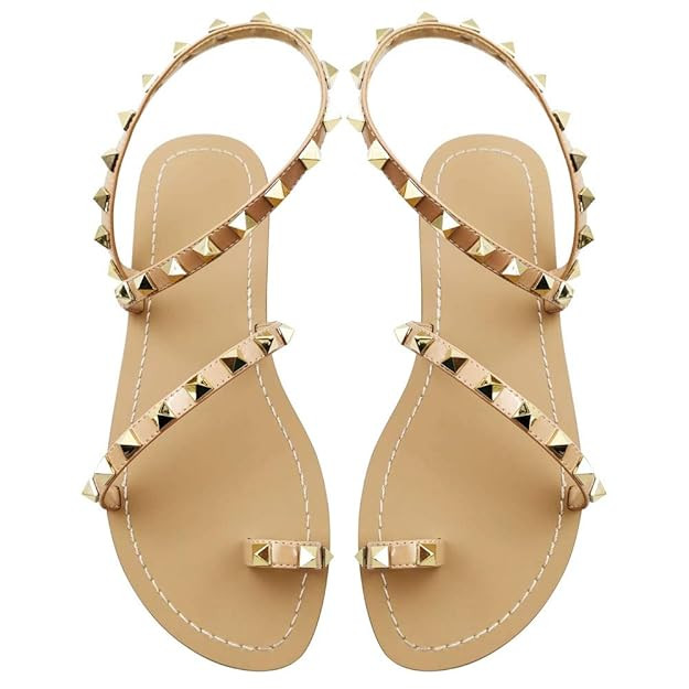 JF shoes Women's Crystal with Rhinestone Bohemia Flip Flops Summer Beach T-Strap Flat Sandals | Amazon (US)