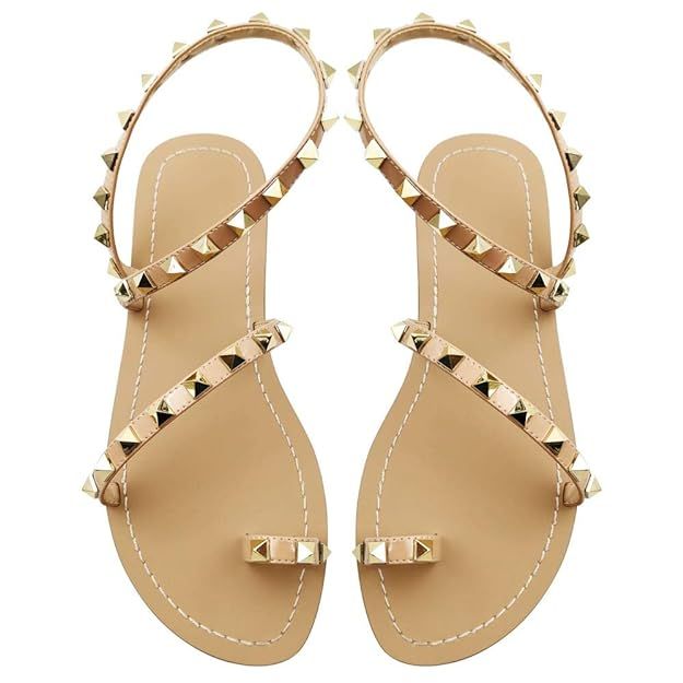 JF shoes Women's Crystal with Rhinestone Bohemia Flip Flops Summer Beach T-Strap Flat Sandals | Amazon (US)