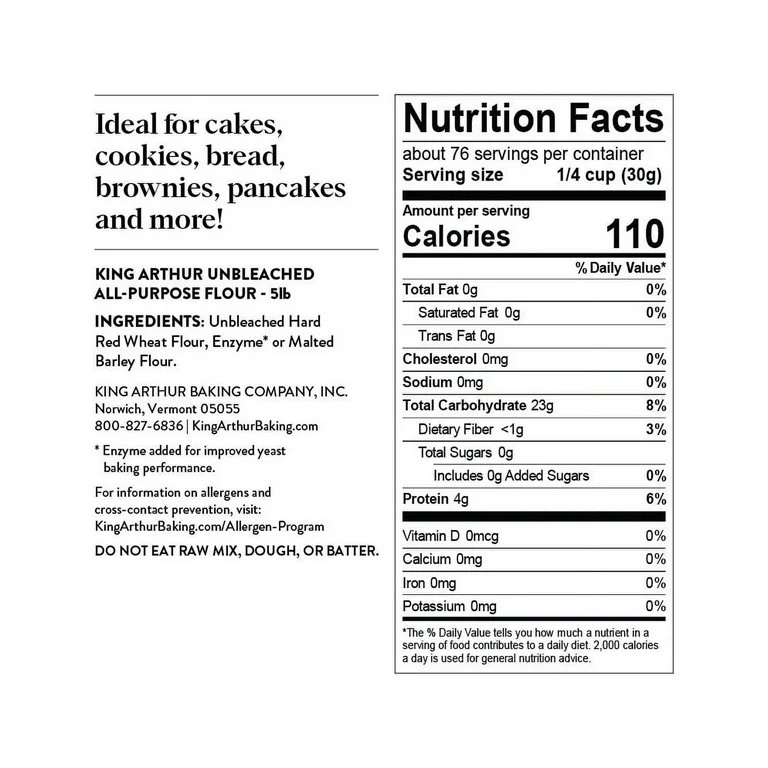 King Arthur, All Purpose Unbleached Flour, Non-GMO Project Verified, Certified Kosher, No Preserv... | Walmart (US)
