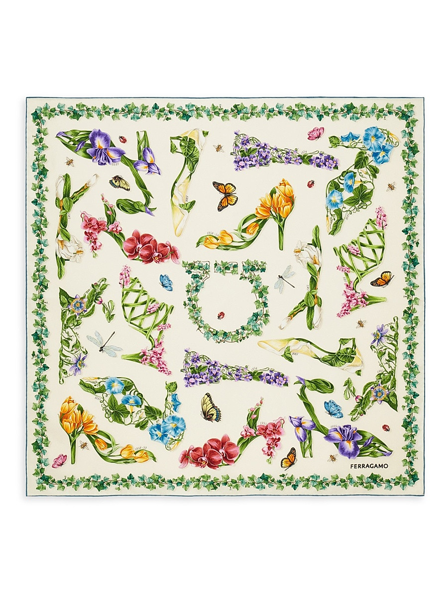 Women's Eden Shoe-Print Silk Foulard - Avorio Azzurro | Saks Fifth Avenue