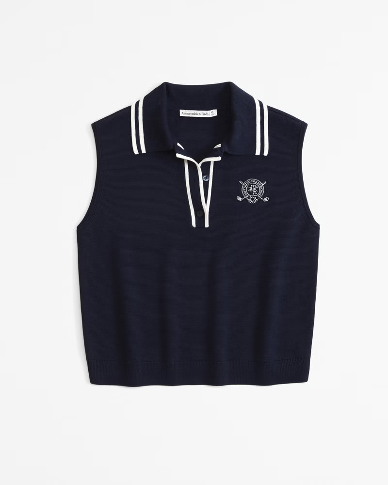 Abercrombie & Fitch Women's LuxeLoft Sleeveless Sweater Polo in Dark Indigo - Size XXS | Abercrombie & Fitch (US)