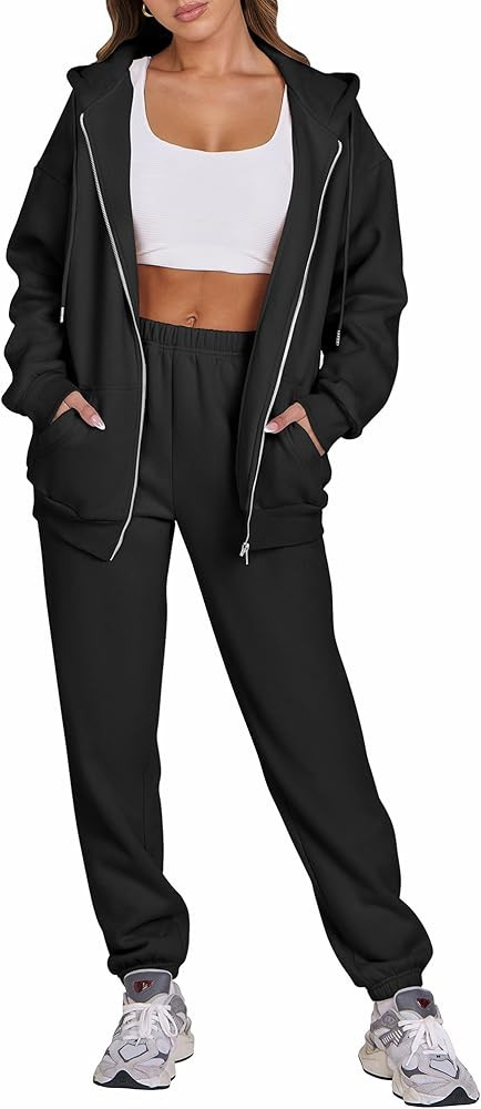 ANRABESS Womens 2 Piece Outfits Sweatsuits Oversized Zip Up Sweatshirt Jogger Sweatpants Tracksui... | Amazon (US)