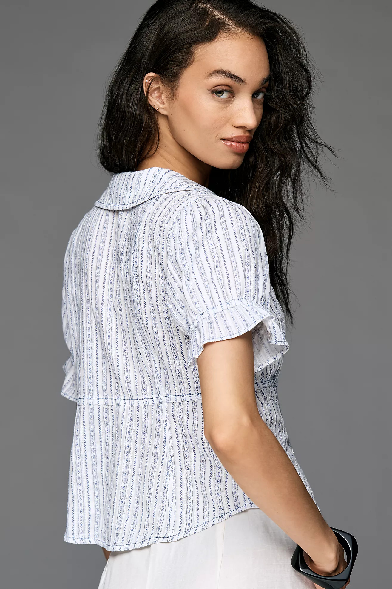 The Keira Waisted Tuxedo-Front Blouse by Pilcro | Anthropologie (US)