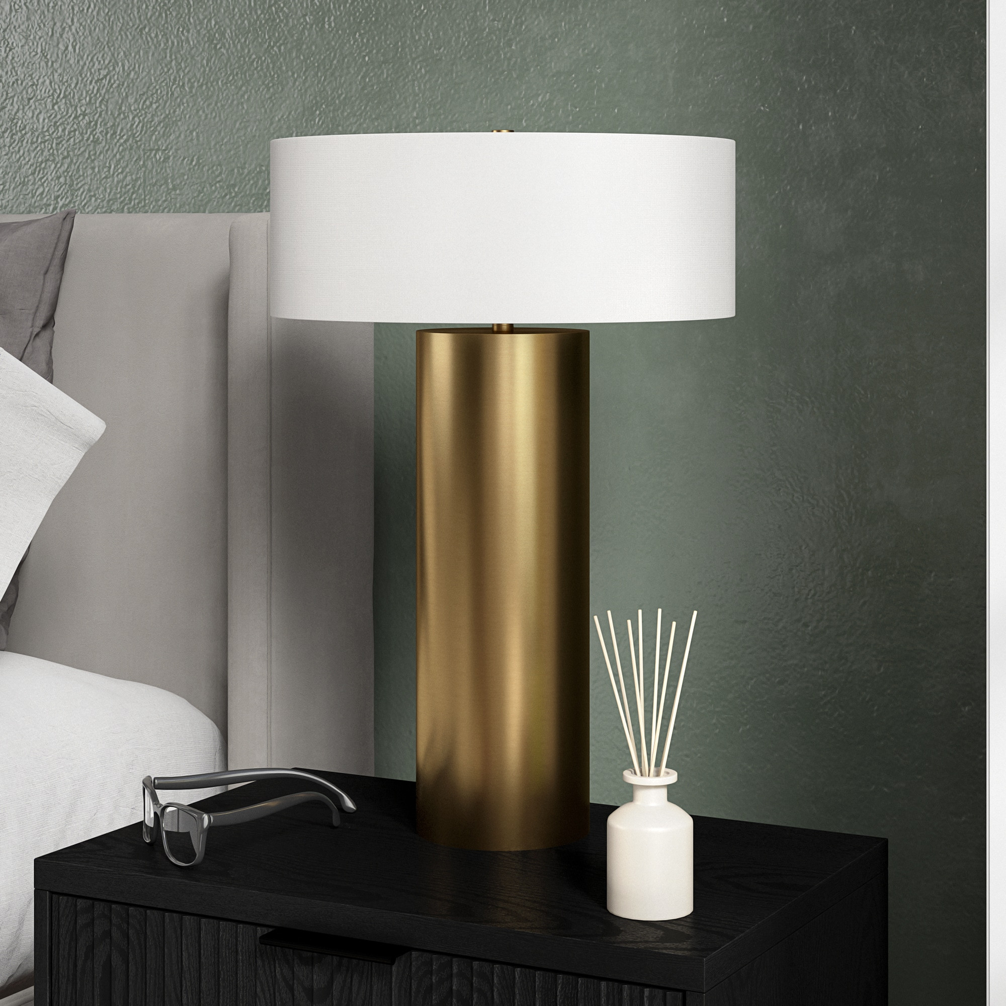 Hailey Home Wells 24.25-in Brass Rotary socket Table Lamp with Fabric Shade one_size | TL2350 | Lowe's