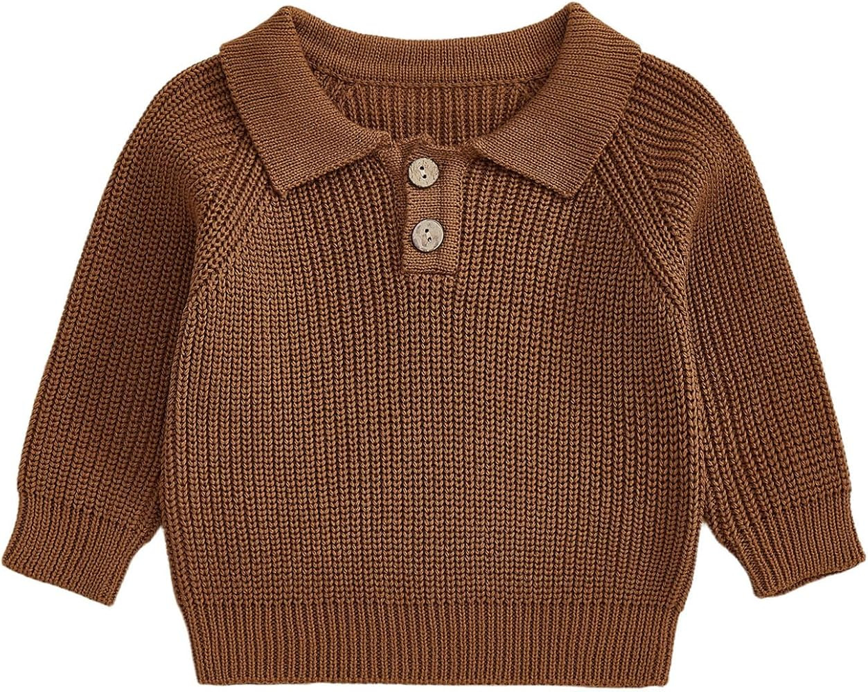 Toddler Baby Boy Collared Sweater Solid Long Sleeve Quarter Button Up Chunky Knit Pullover Tops I... | Amazon (US)