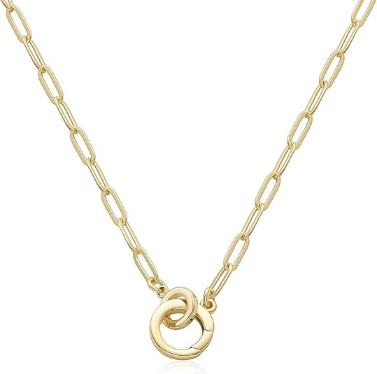 LANE WOODS Paperclip Necklace Pendant: 14K Gold Plated Dainty Link Chain Jewelry for Women | Amazon (US)