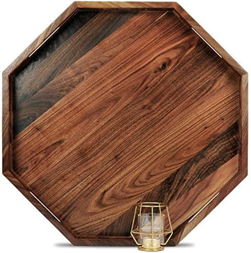 MAGIGO 22 Inches Extra Large Octagonal Black Walnut Wood Ottoman Tray with Handles, Serve Tea, Co... | Amazon (US)