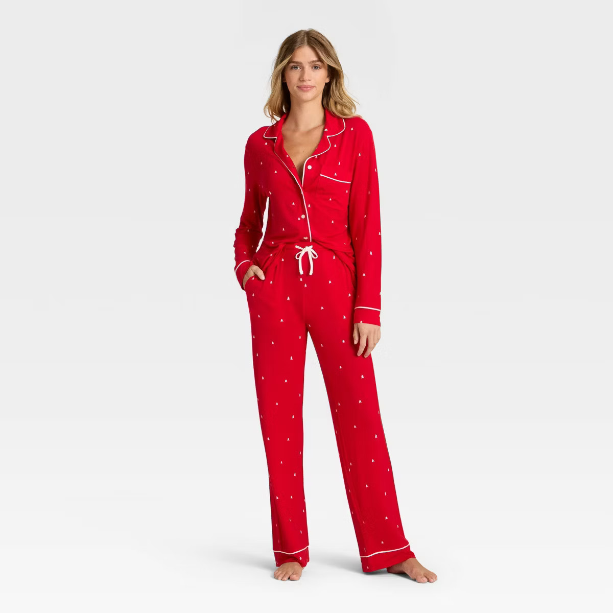 Women's Cloud Knit Modal Long Sleeve Notch Collar Top and Pants Pajama Set - Auden™ | Target