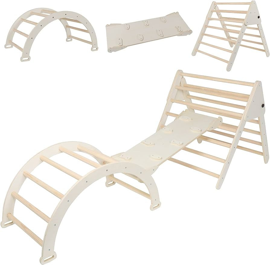 NAVINE 3 in 1 Foldable Triangle Ladder, Pikler Climber with Ramp, Sturdy Wooden Toddler Climbing ... | Amazon (US)