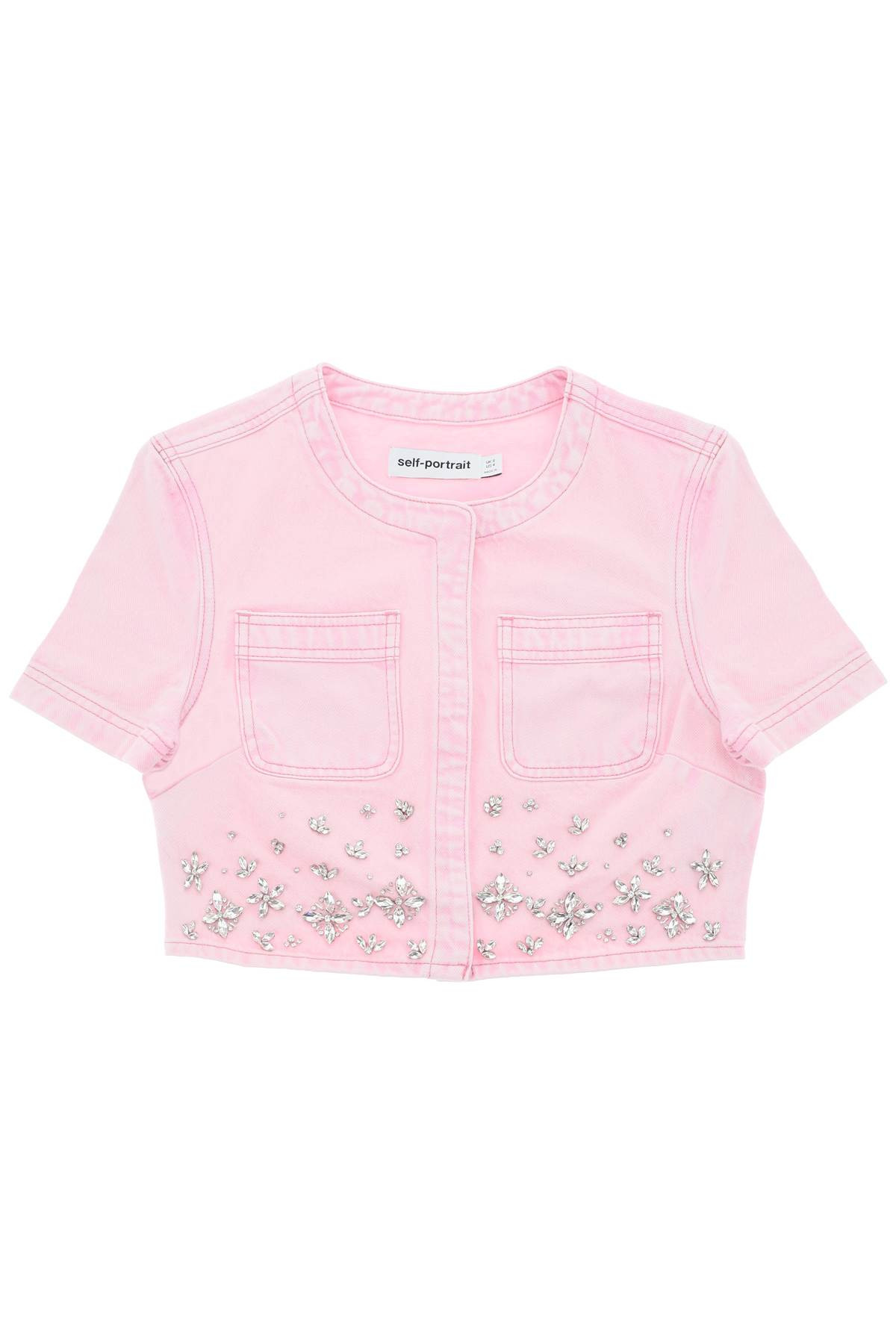 self-portrait Denim Crop Top With Crystals Embellishments | Italist.com US