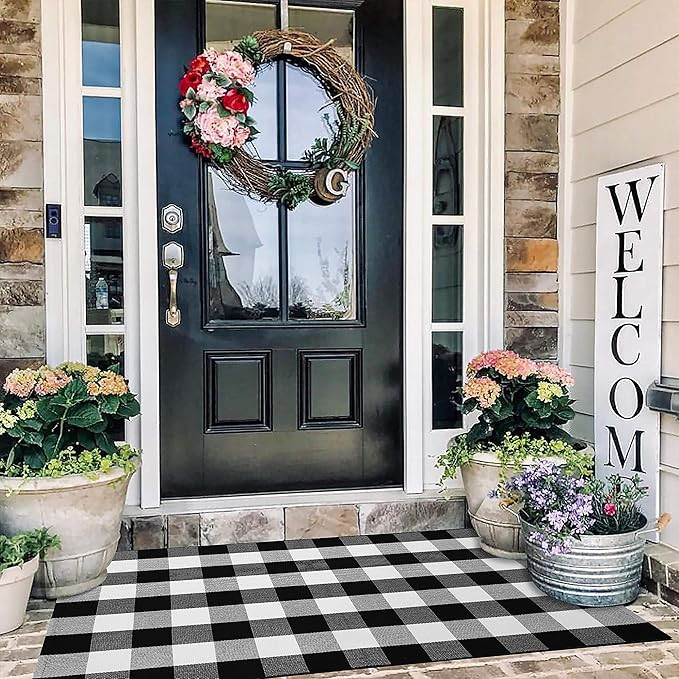 EARTHALL Buffalo Plaid Rug Outdoor 3'x 5', Cotton Hand-Woven Checkered Door Mat, Washable Outdoor... | Amazon (US)