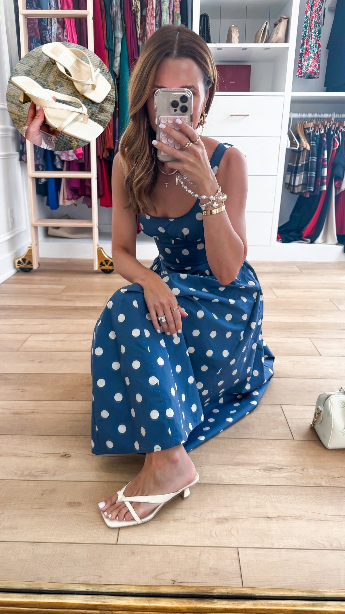 My church outfit of the day! Polka dot midi dress in XXS petite. Spring outfit. Resort wear. Vacation dress. Summer dress. Wedding shower dress. Baby shower dress. Cream strappy sandals are TTS. 


#LTKTravel #LTKootd #LTKWedding