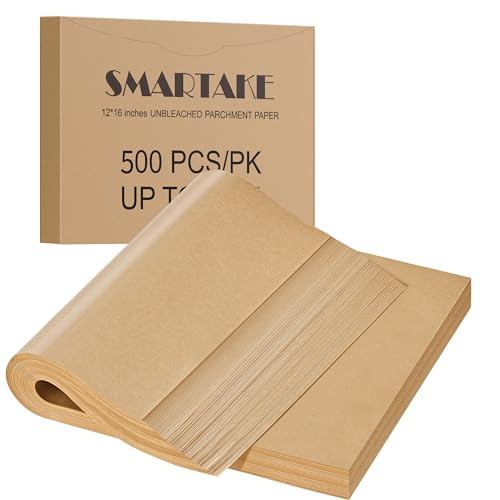 SMARTAKE 500 Pcs Parchment Paper Baking Sheets, 12x16 Inches Non-Stick Precut Baking Parchment, for Baking Grilling Air Fryer Steaming Bread Cup Cake Cookie and More (Unbleached) | Amazon (US)