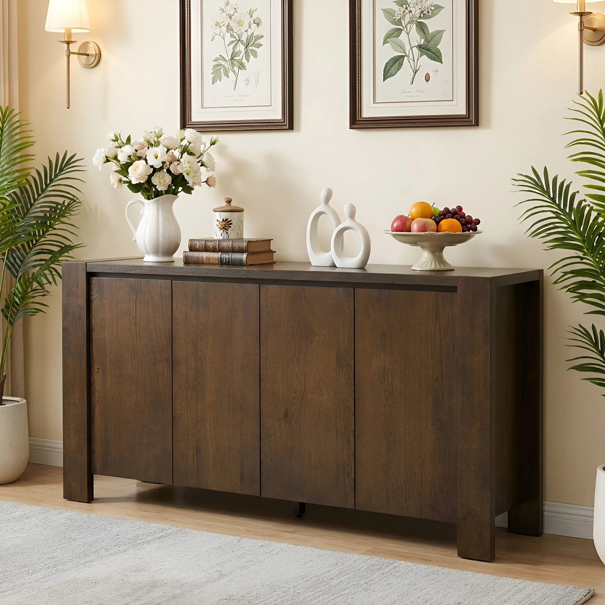 Buffet Storage Cabinet For Dining Room, Kitchen, Wood 4-Door Sideboard With 4 Compartments | Wayfair North America