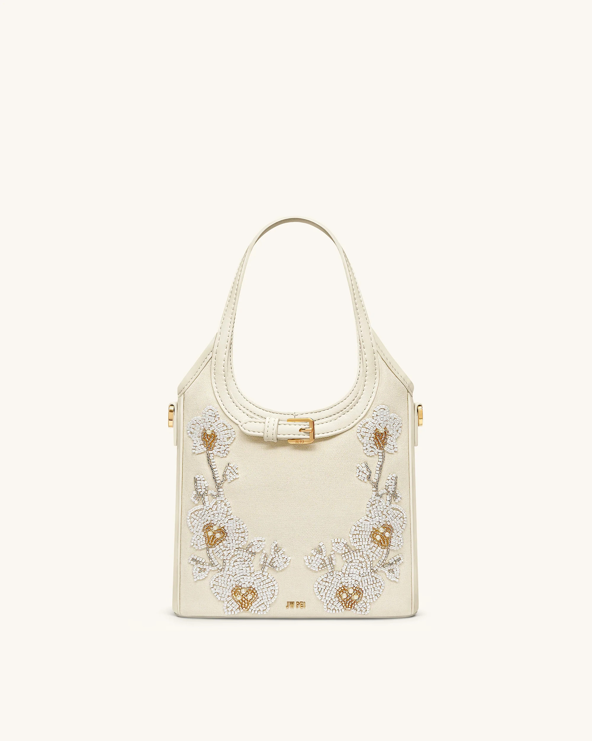 Brooke Mini Belted Embellished Orchid Beaded Top Handle Bag - Ivory | JW PEI US