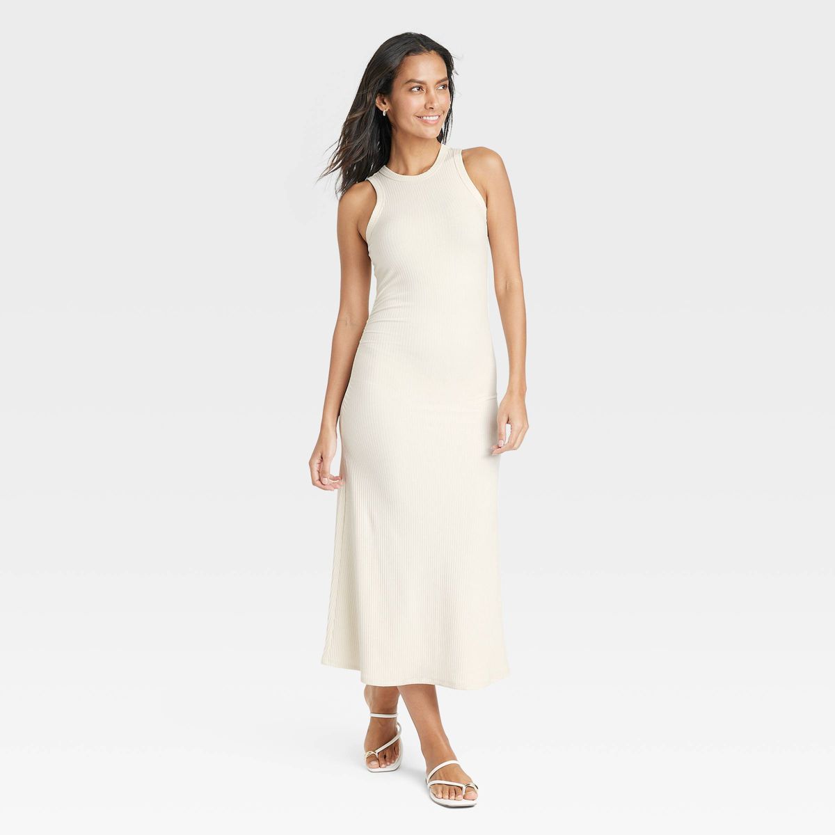 Women's Rib Knit Midi Bodycon Dress - A New Day™ Cream M | Target