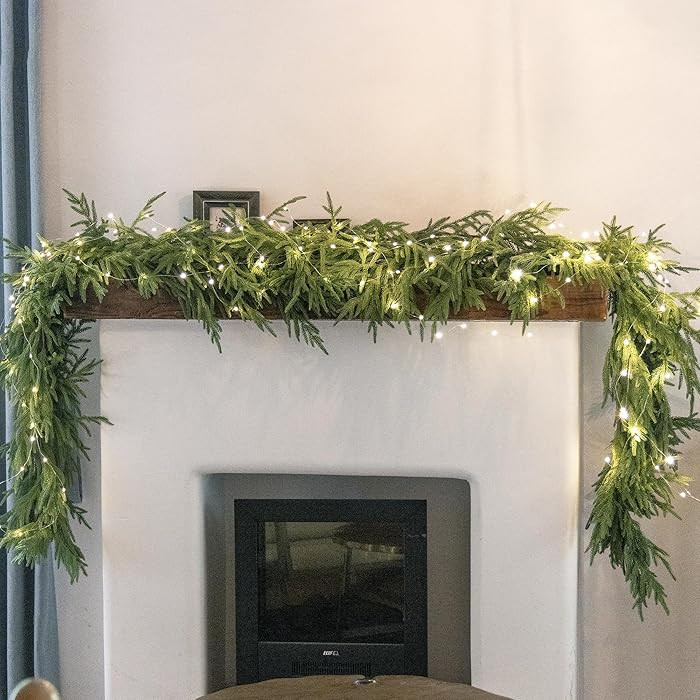 MISSPIN Christmas Garland with Lights, Real Touch Winter Pine Garland, Green Artificial Greenery ... | Amazon (US)