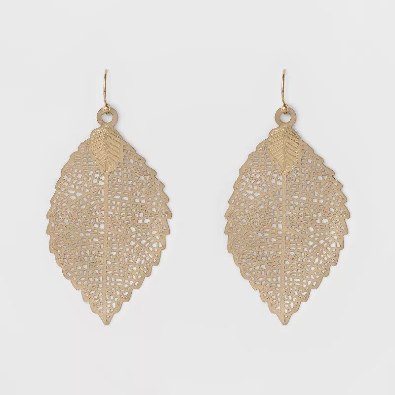 Women's Leaf Drop Earring - A New Day™ Gold | Target