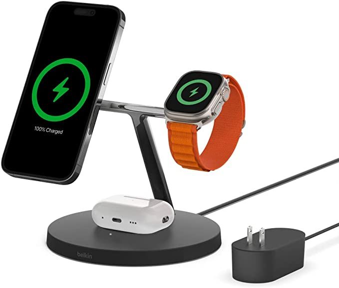 Belkin MagSafe 3-in-1 Wireless Charging Stand - 2ND GEN w/ 33% Faster Wireless Charging for Apple... | Amazon (US)