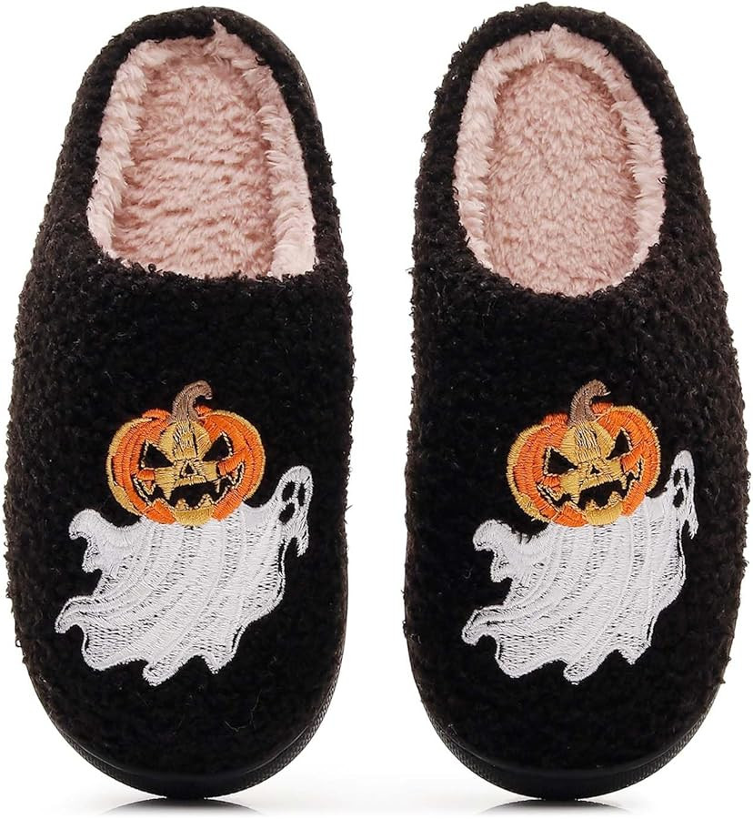 Halloween Ghosts Pumpkin Slippers for Women and Men Soft Plush Fuzzy Cozy House Slippers for Indo... | Amazon (US)