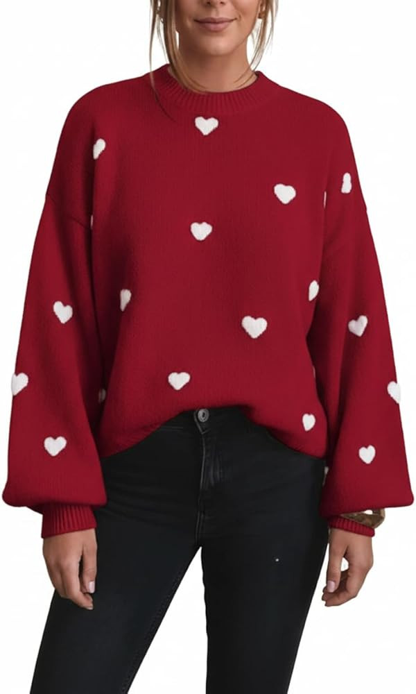Akivide Womens Cute Aesthetic Heart Cream Sweaters Trendy Fall Pullover Crewneck Long Sleeve Soft... | Amazon (US)
