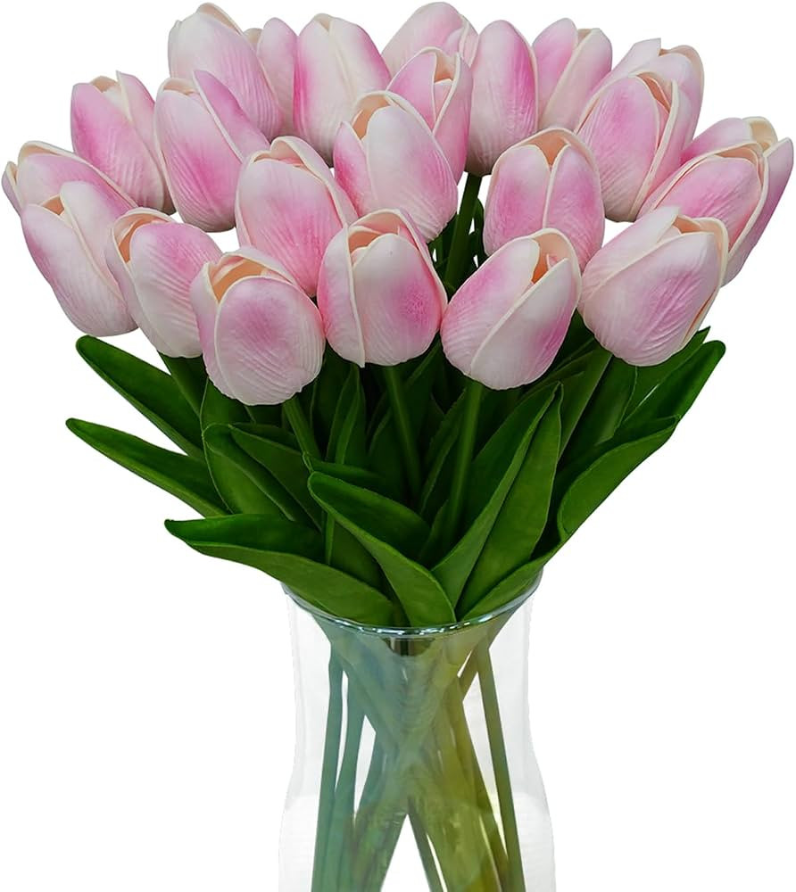 20pcs Pink Tulips Artificial Flowers 13 Inch PU Fake Flowers Fake Tulips | Amazon (US)
