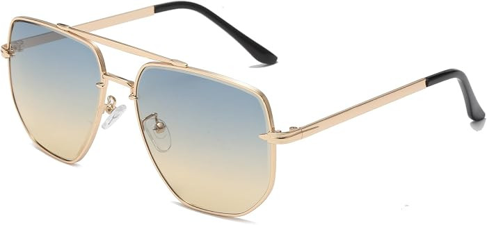 Long Keeper Pilot Sunglasses Mens Womens Oversized Retro Avaiton Sunglasses Gold Frame Mirror & T... | Amazon (UK)