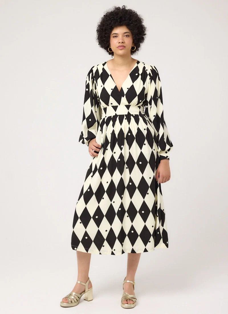 Tori Diamond Print Balloon Sleeve Midaxi Dress | Joanie