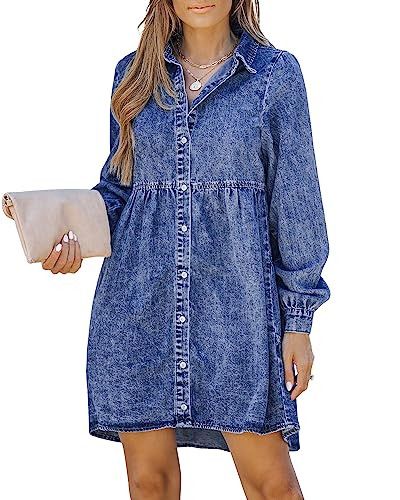 LookbookStore Long Sleeve Denim Dress for Women Jean Dress Button Down Casual Babydoll Denim Shir... | Amazon (US)
