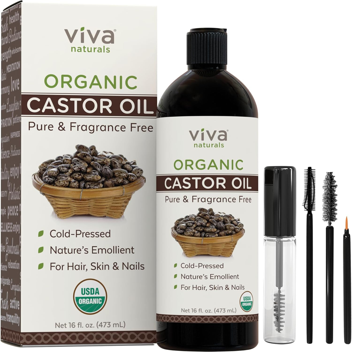 Viva Naturals Cold pressed Organic Castor Oil 16 fl oz - Castor Oil for Face, Castor Oil for Eyel... | Amazon (US)
