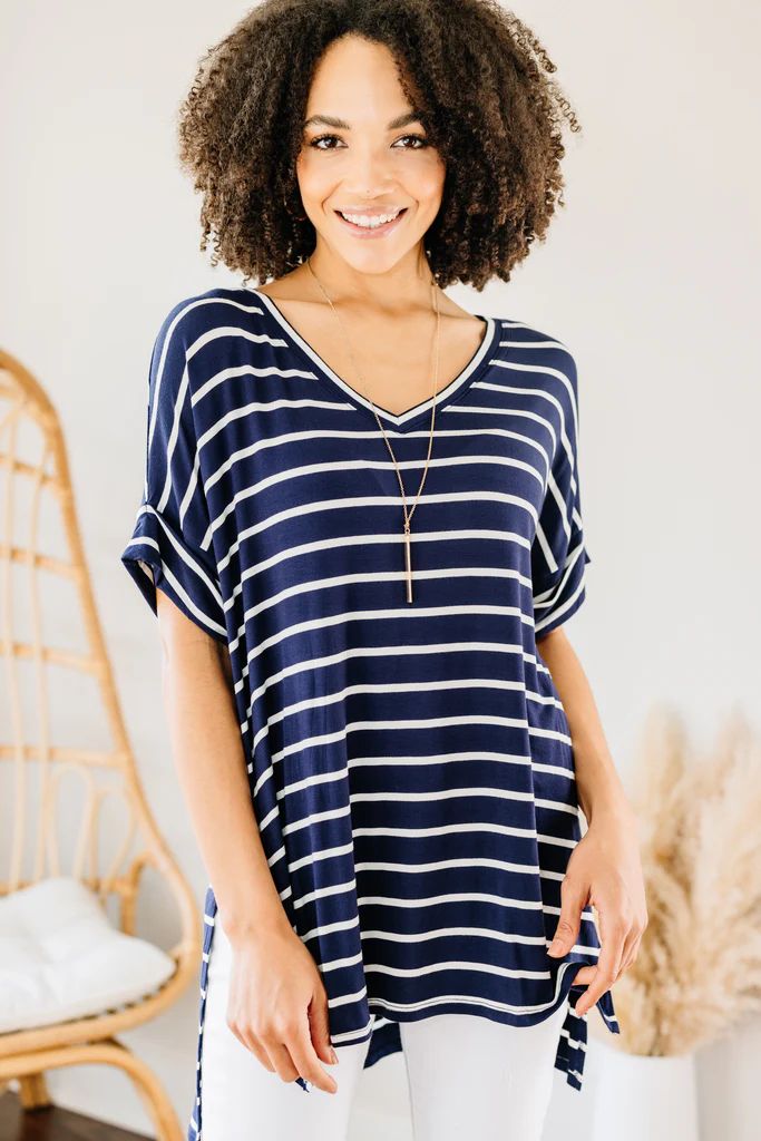 This Is No Joke Navy Blue Striped Top | The Mint Julep Boutique
