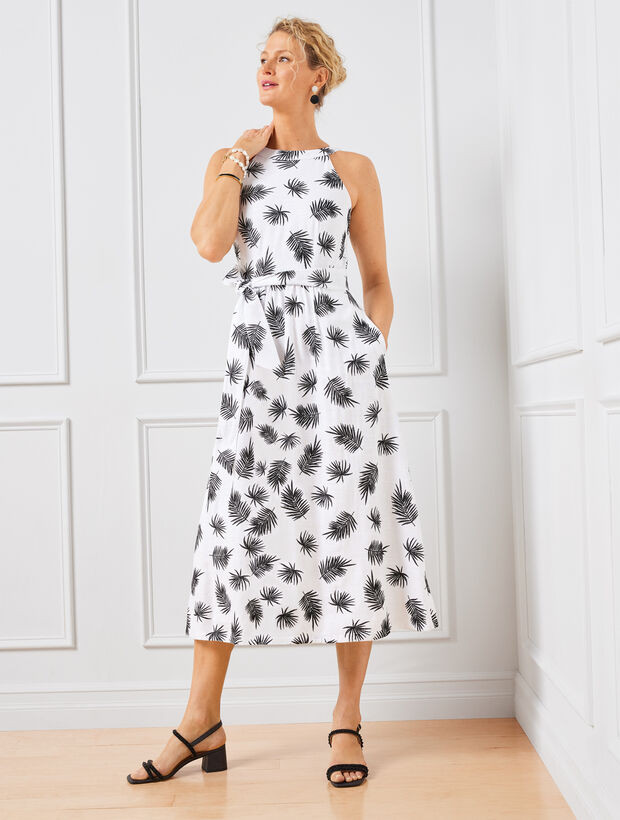 Embroidered Halter Fit & Flare Dress - Tossed Palms | Talbots
