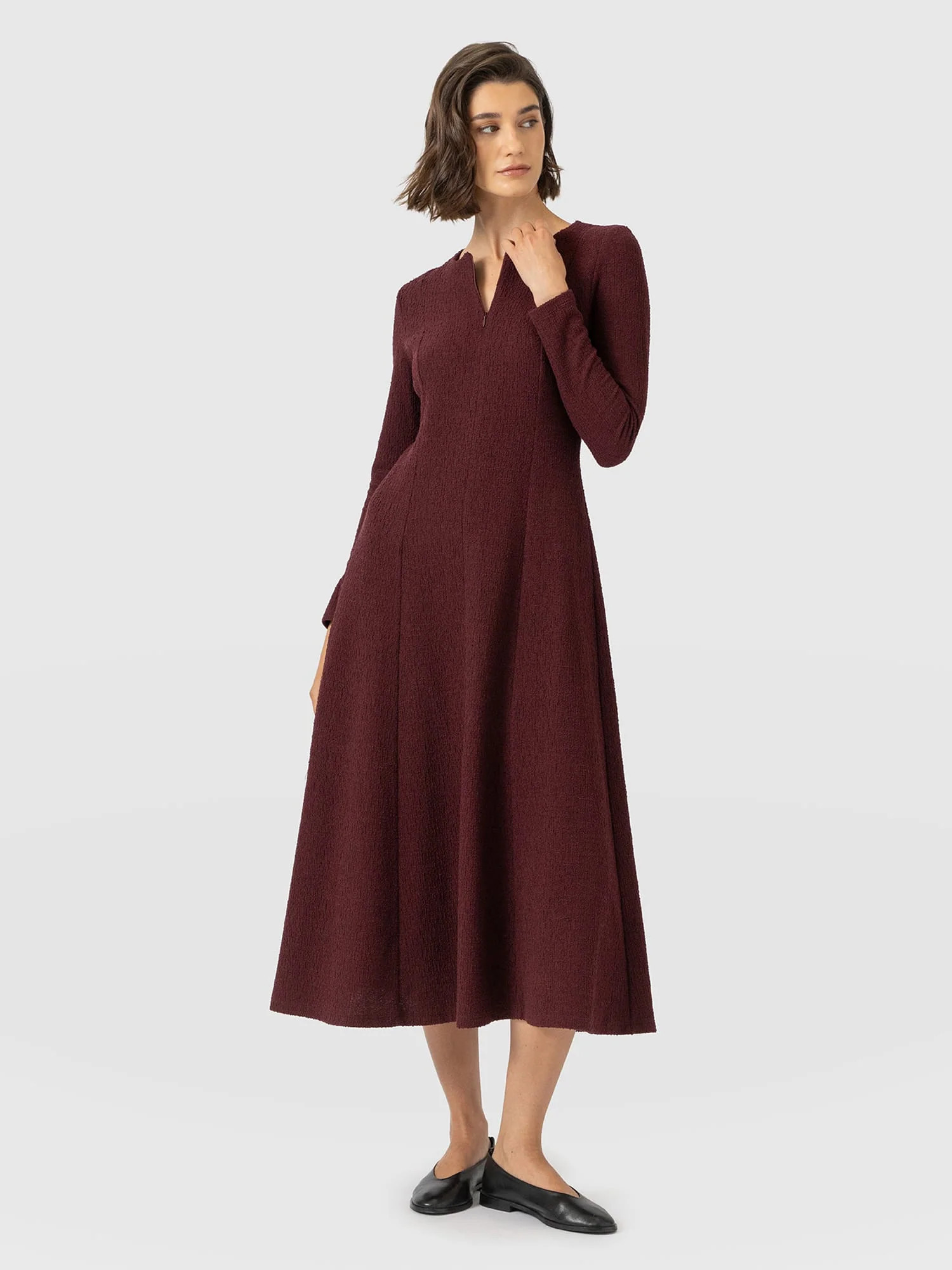 Orla Midi Dress - Burgundy Boucle | Saint + Sofia UK