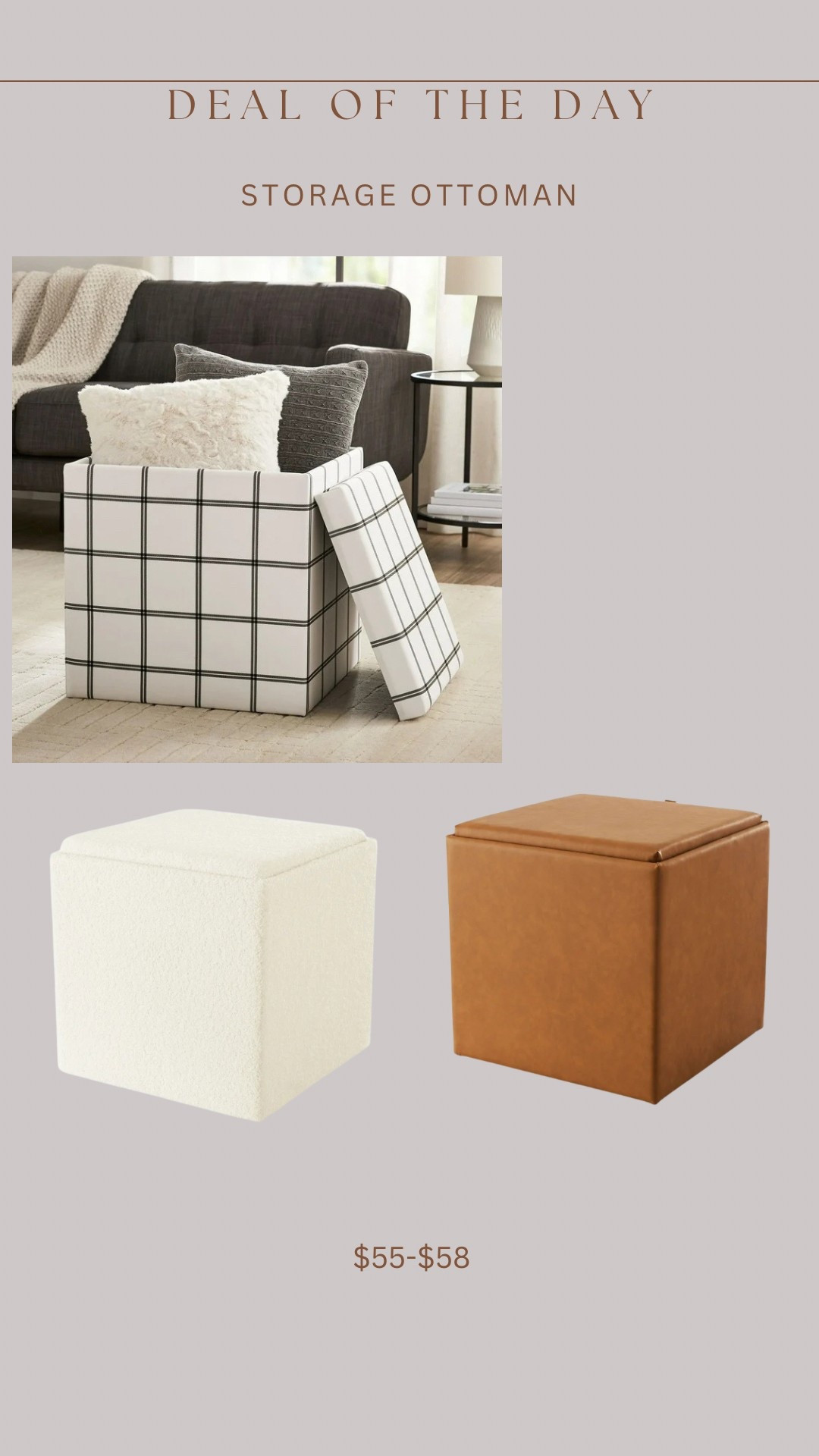 New budget friendly storage ottomans! 3 color / fabric options! 

#LTKHome #LTKFindsUnder100 #LTKSaleAlert