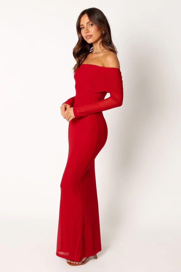 Solsana Off Shoulder Maxi Dress - Red | Petal & Pup (US)