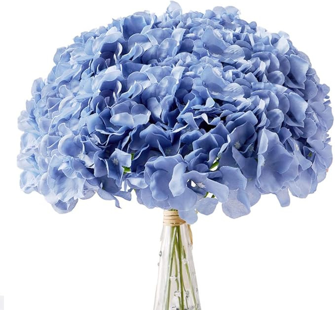 Amazon.com: AVIVIHO Dusty Blue Silk Flowers Heads Artificial Hydrangea Pack of 10 Fake Full Hydra... | Amazon (US)
