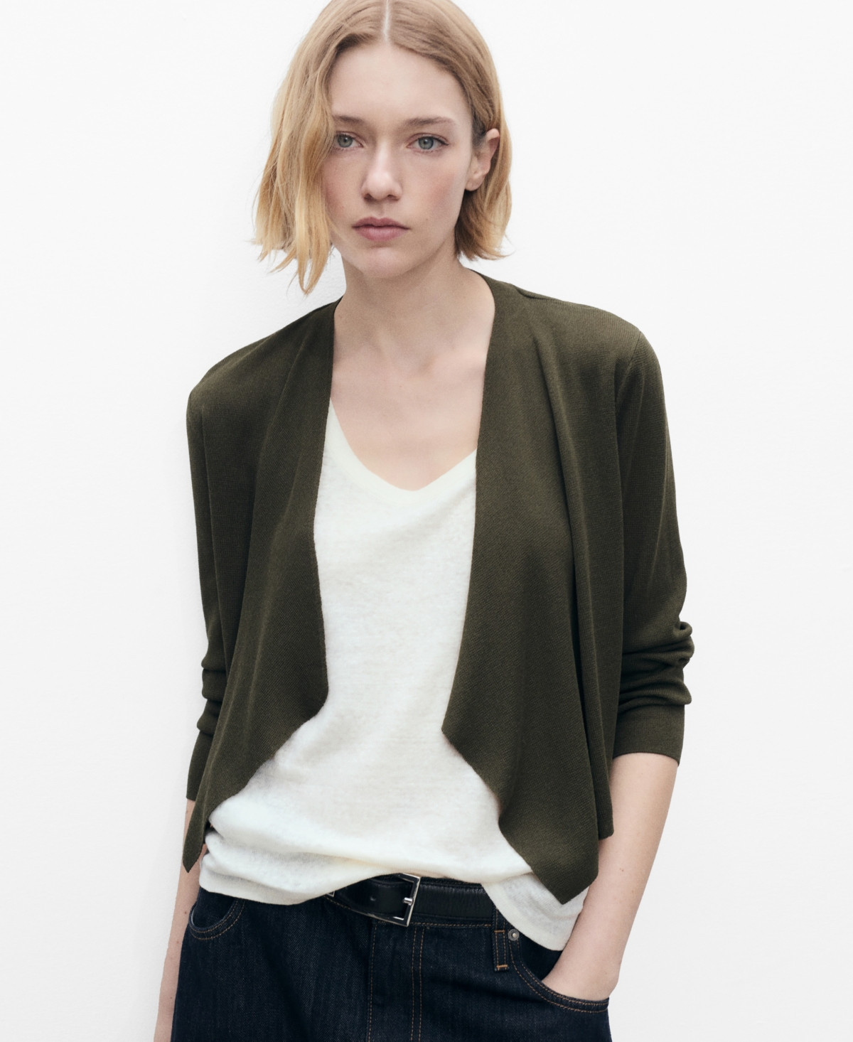 Mango Women's Knitted Cropped Cardigan - Dark Green | Macy's