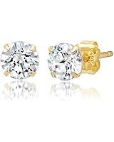 14k Yellow Gold Solitaire Round Cubic Zirconia CZ Stud Earrings with Gold butterfly Pushbacks | Amazon (US)