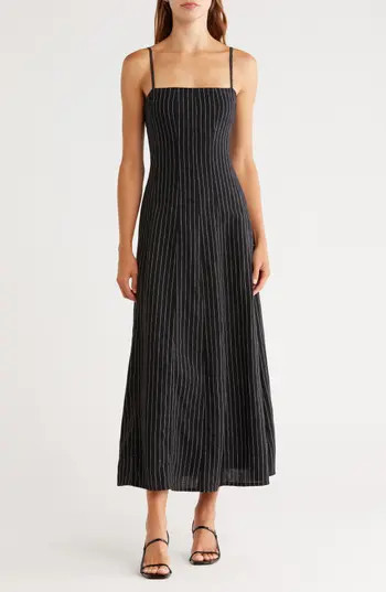rag & bone Bianca Pinstripe Midi Dress in Black Stripe at Nordstrom Rack, Size 0 | Nordstrom Rack