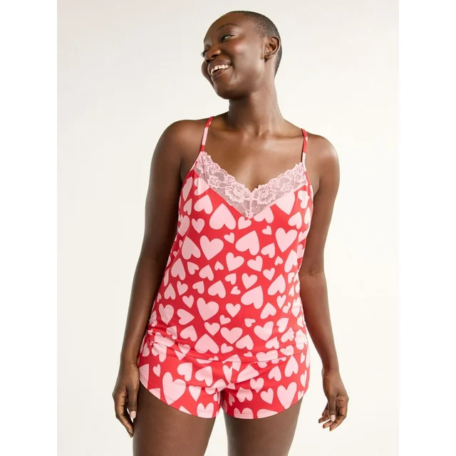Joyspun Women’s and Women’s Plus Lace Trim Knit Cami and Shorts Pajama Set, Sizes XS to 3X | Walmart (US)
