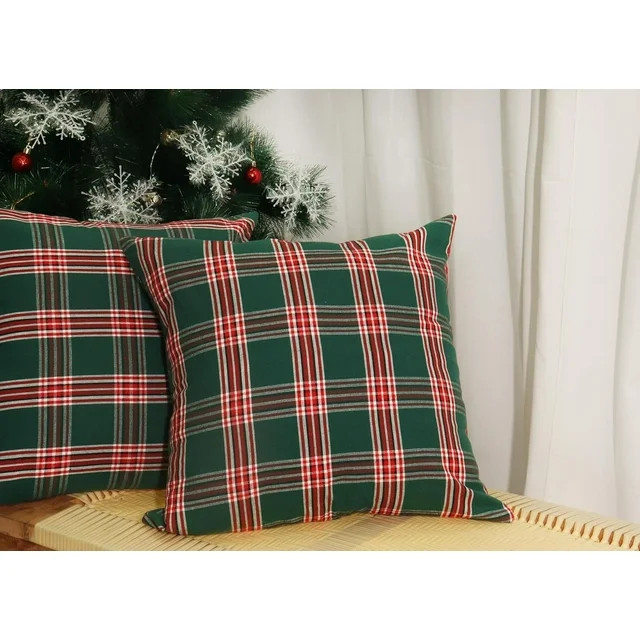 PurpleEssences Christmas Plaid Scottish Red and Green Tartan Throw Pillow Covers 20x20 Inch Pack ... | Walmart (US)