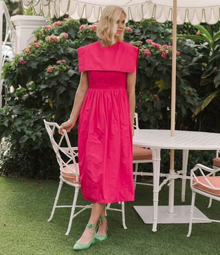 x Jennifer Sumko Rachel Shirred Taffeta A-Line Capelet Midi Dress | Dillard's