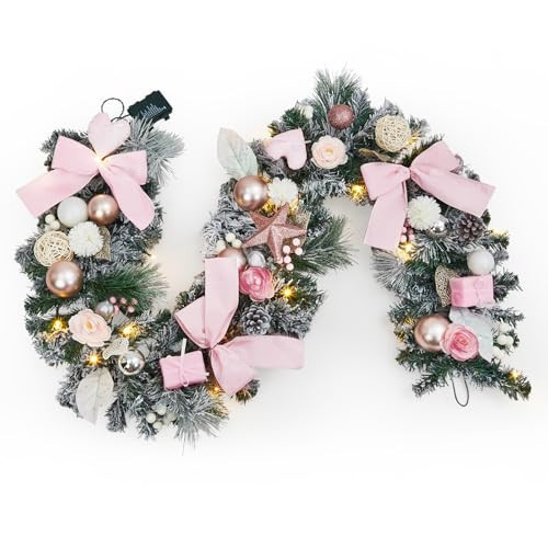 GarveeHome Christmas Garland with Lights, Holiday Accent Door Garland with Pink Bows & Colorful Balls, Pine Cones & Pine Needles, Christmas Decorations for Indoor Outdoor Gatherings Parties | Amazon (US)