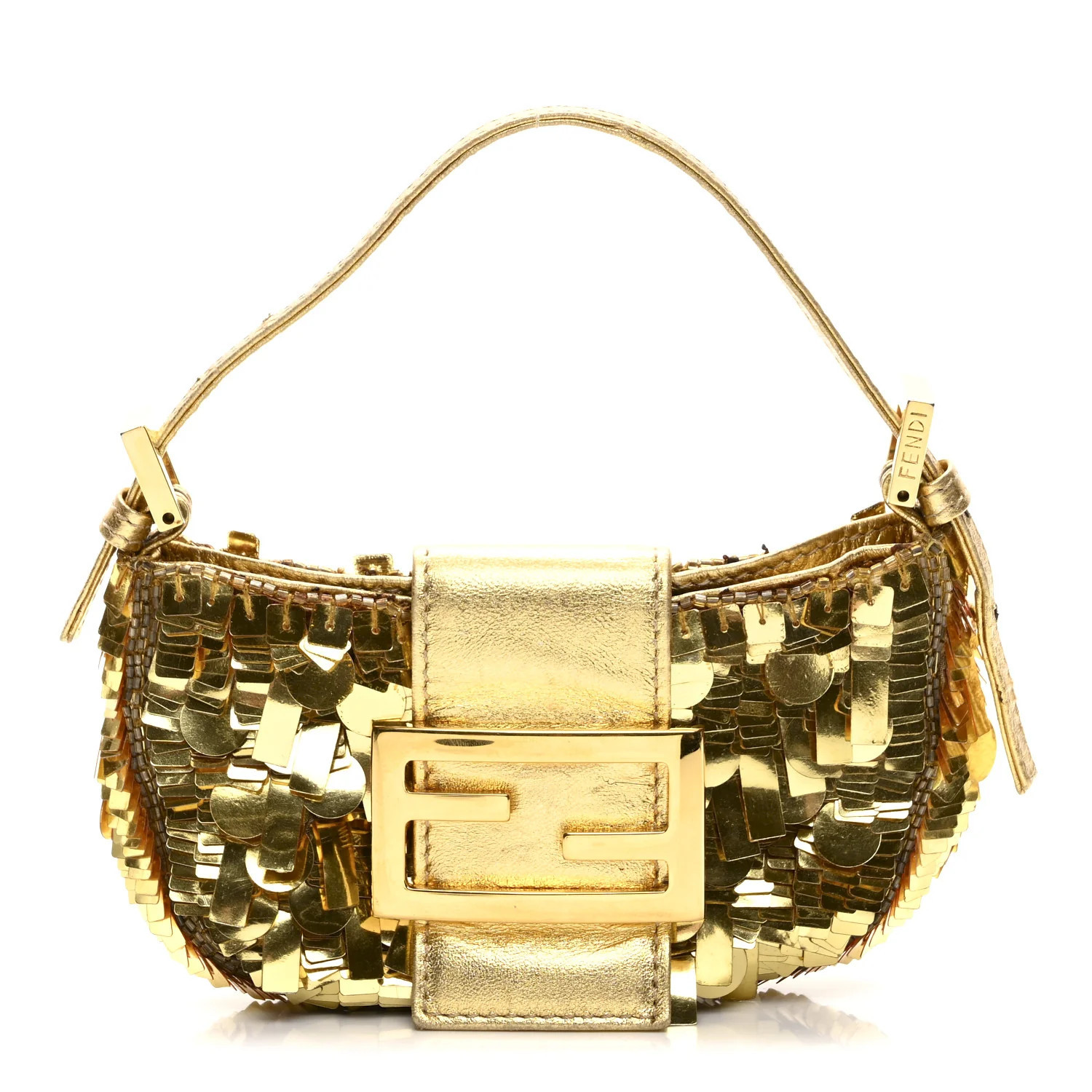 Fendi Sequin Paillettes Mini Half Moon Baguette Gold | FASHIONPHILE (US)
