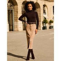 SOSANDAR Faux Suede Split Front Midi Pencil Skirt Taupe | Marks & Spencer (UK)