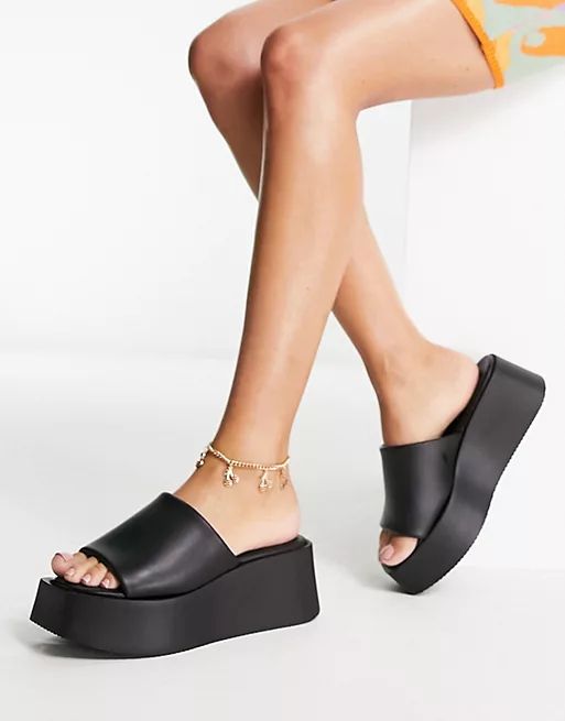 Kaltur flatform chunky sandals in black PU - BLACK | ASOS (Global)