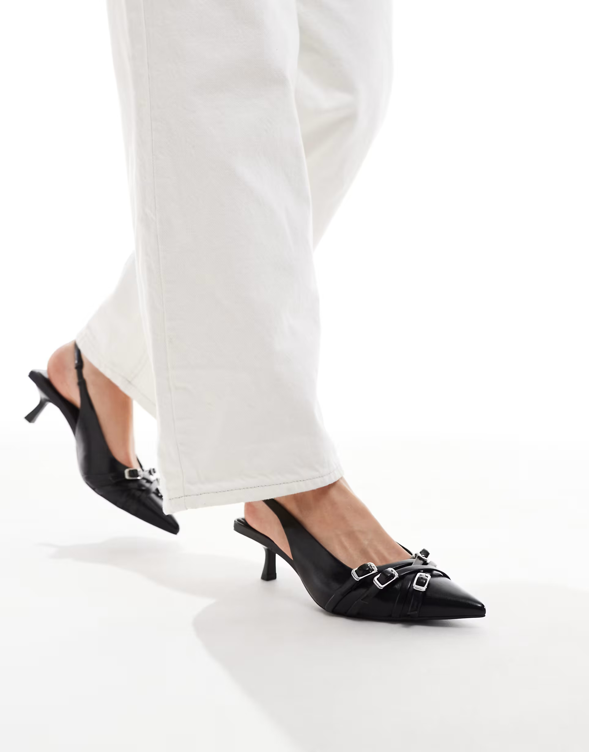 Stradivarius buckle detail slingback kitten heel in black | ASOS (Global)