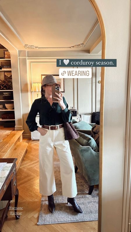 Fall outfit - cream corduroy pants, fall top, fall ankle boots and a houndstooth hat from Anthropologie (sold out, but linking similar option)

#LTKstyletip #LTKshoecrush #LTKSeasonal