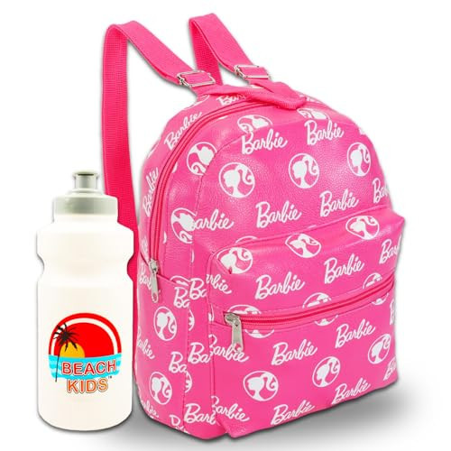 Barbie Mini Backpack for Kids Set - 10” Faux Leather Barbie Backpack with Front Pocket Plus Water Bottle | Barbie Backpack Bundle for Girls | Amazon (US)