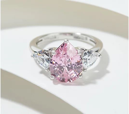 Diamonique x Amy Stran Pink Pear-Cut Ring, Platinum Clad | QVC